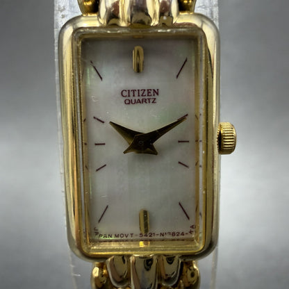 Citizen Tank Watch Women 13mm MOP Dial Gold Tone Rectangle 5421S036505 NewBattA1
