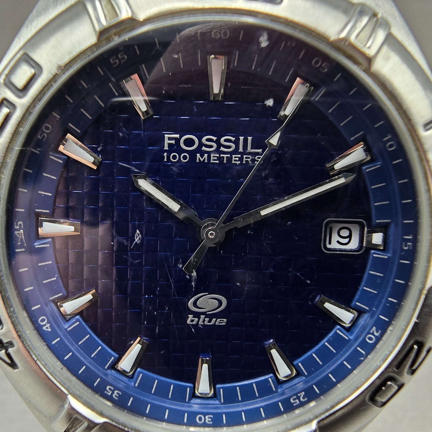 Fossil Blue Dive Watch Men 40mm Blue Dial Silver Tone Date AM-3685 New Battery1