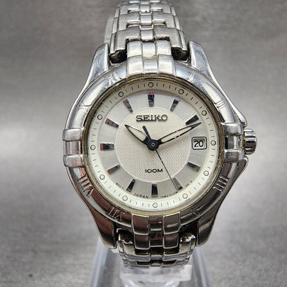Seiko Watch Women 26mm White Dial Steel Date Round 7N820DP0 New Battery0