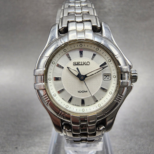 Seiko Watch Women 26mm White Dial Steel Date Round 7N820DP0 New Battery0