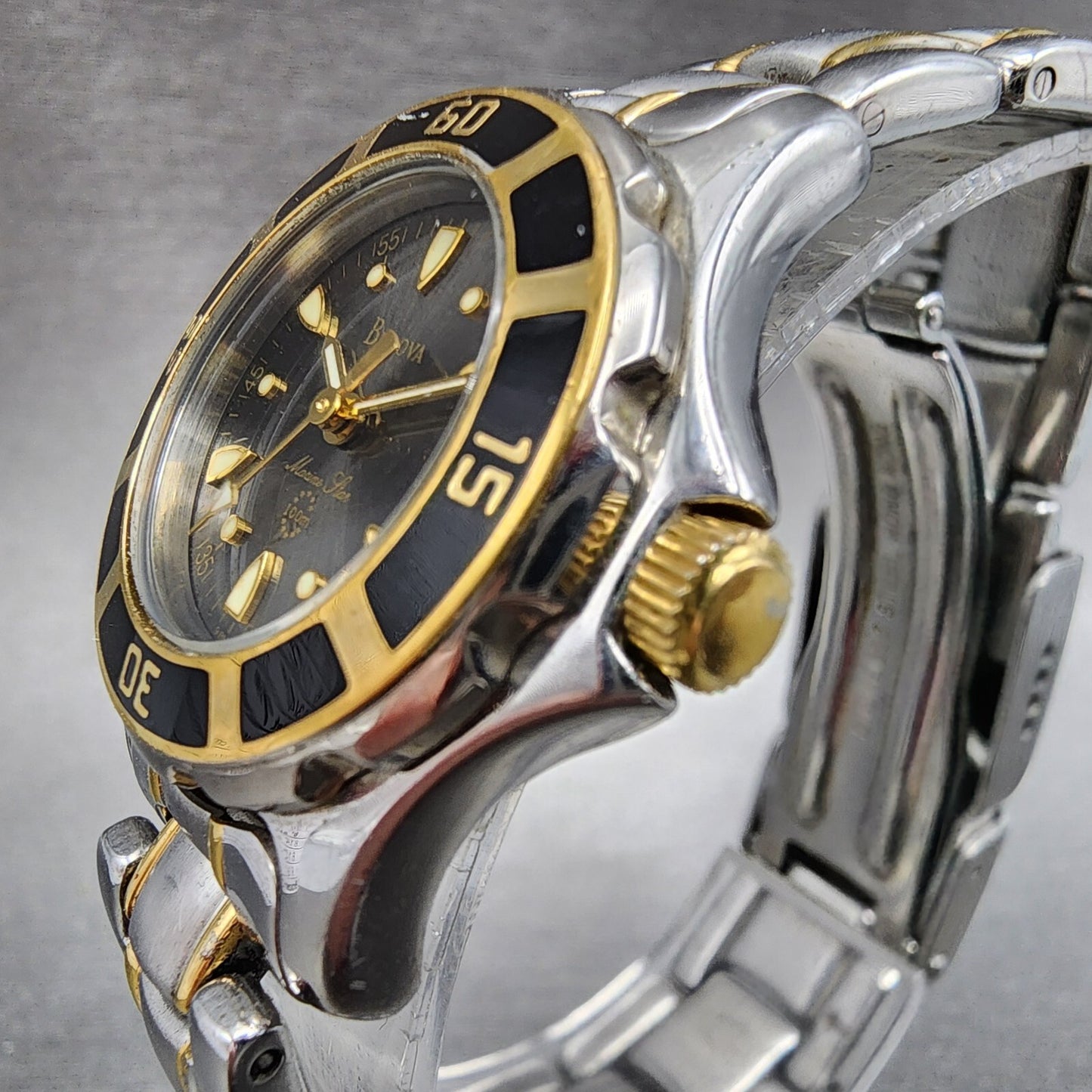 Bulova Marine Star Watch Women 27mm Black Dial Two Tone Date Round New Battery2