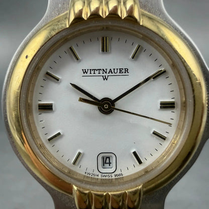 Wittnauer Watch Women 25mm White Dial Two Tone Date Round 9565 New Battery1