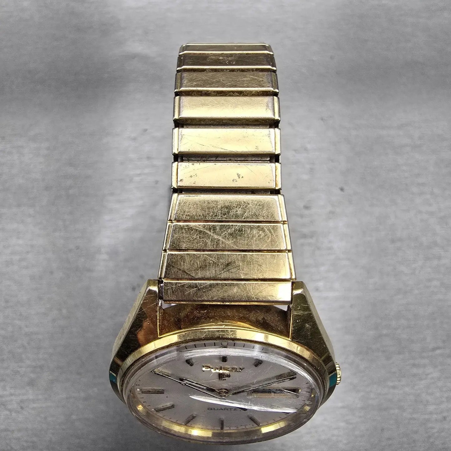 Seiko Pulsar Watch Men 36mm Silver Dial Gold Tone Daydate Y563-8449 New Battery4