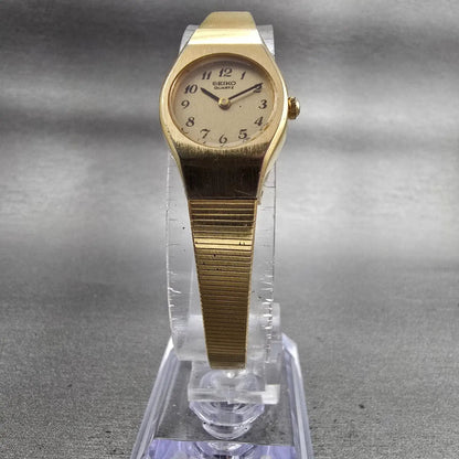 Seiko Watch Women 17mm Gold Dial Gold Tone Round 2P20-0A89 New Battery Vintage5