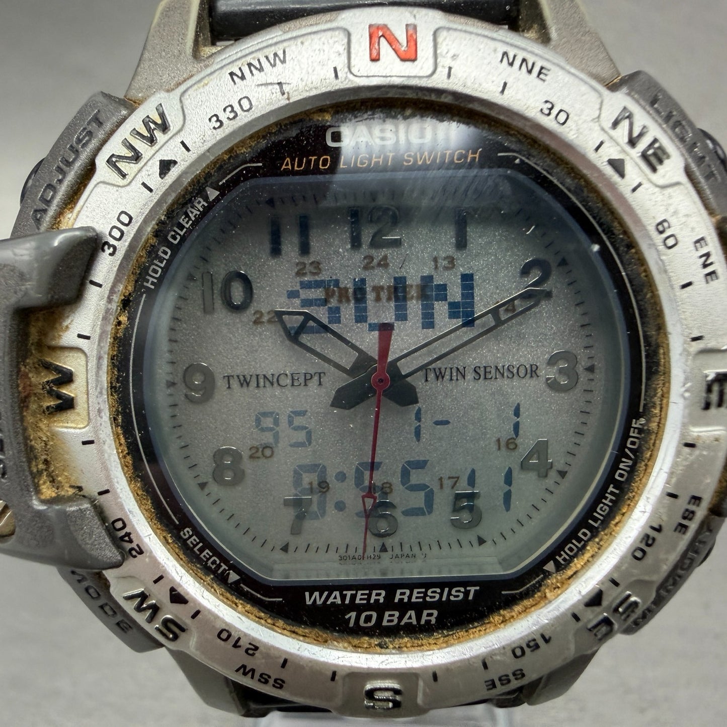 Casio Pro Trek PRT-500 Watch Men 48mm Analog Digital Gray Tone Round New Batt BL1