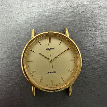 Seiko Avenue Watch Men 32mm Champagne Dial Gold Tone Round 7N01-6D30 PARTS Runs0