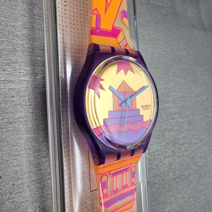 Swatch Rara Avis Watch Men 34mm Gold Dial Purple Case GV103 New Battery NOS5