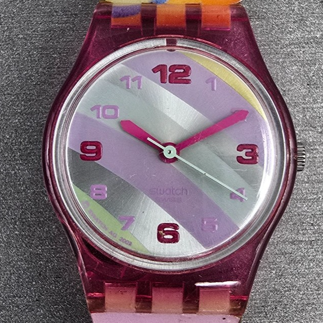 Swatch Summer Day Watch Women 25mm Silver Dial Pink Case LV106 New Battery1