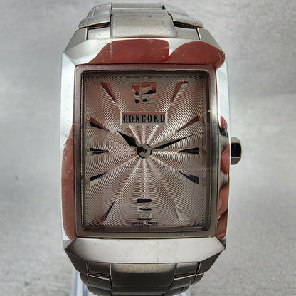 Concord Carlton Tank Watch Women 23mm White Dial Steel Rectangle New Battery1
