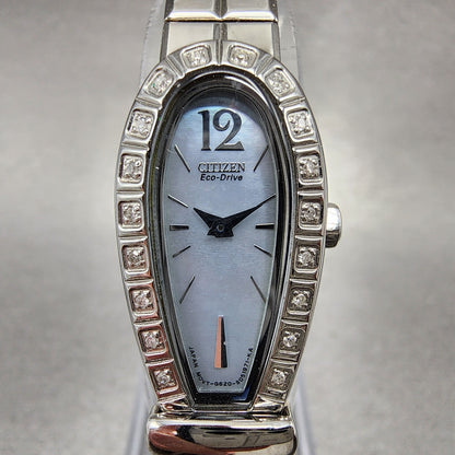 Citizen EcoDrive Watch Women 16mm MOP Dial Steel Horse Shoe Diamonds Works1