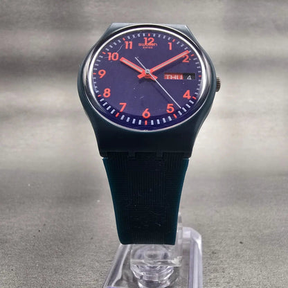 Swatch PATTERN FORMATION Watch Men 34mm Blue Dial Daydate Round SO28N706 New Bat5