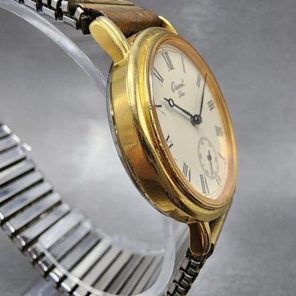 Orient Watch Men 31mm Cream Dial Gold Tone Round H9354060 New Battery VTG3