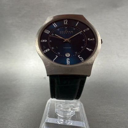 Skagen Watch Men 37mm Blue Dial Titanium Case Date Round 233XLTTN New Battery5