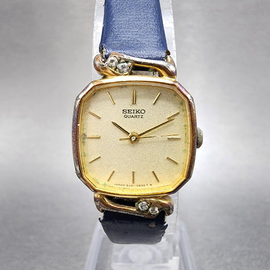 Seiko Watch Women 19mm Champagne Dial Gold Tone Octagon 54215240 New Battery0