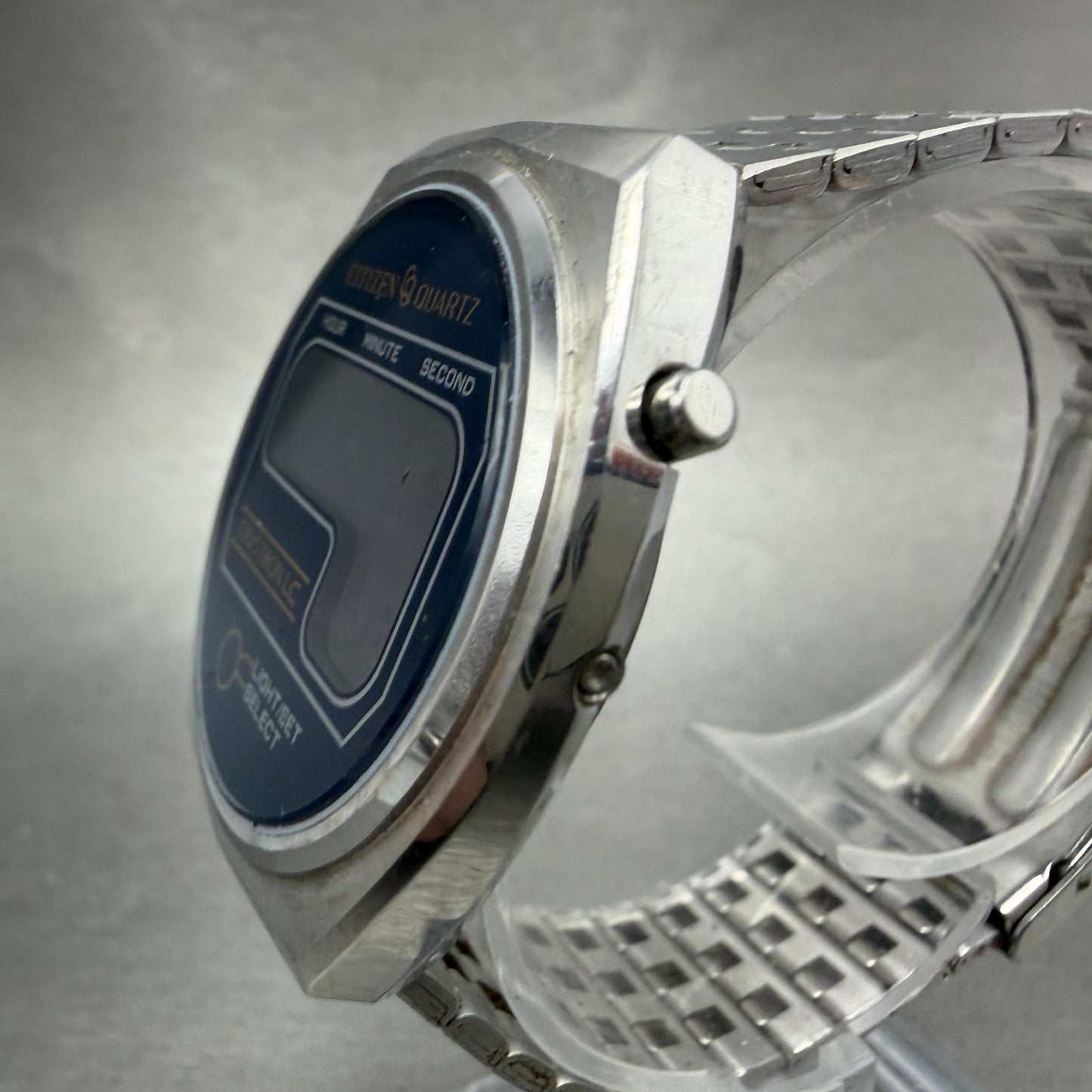 Citizen Crystron LC Watch Men 36mm Blue Dial Steel LCD Round 4-060113 New Batt2