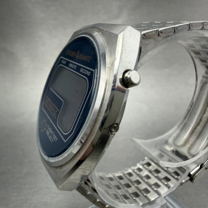 Citizen Crystron LC Watch Men 36mm Blue Dial Steel LCD Round 4-060113 New Batt2
