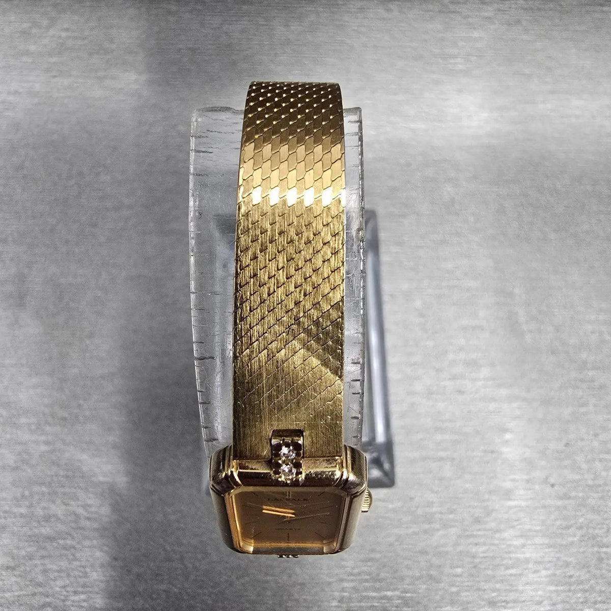 Seiko Lassale Watch Women 14mm Gold Dial Gold Rectangle Diamonds New Battery VTG4