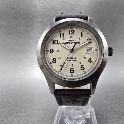 Timex Expedition Watch Men 37mm Cream Dial Gray Tone Date T49870 Round New Batt5