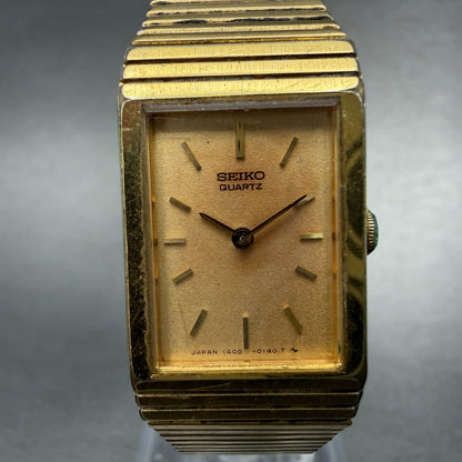 Seiko Tank Watch Women 17mm Gold Dial Gold Tone 1400-5070 Rectangle New Battery1