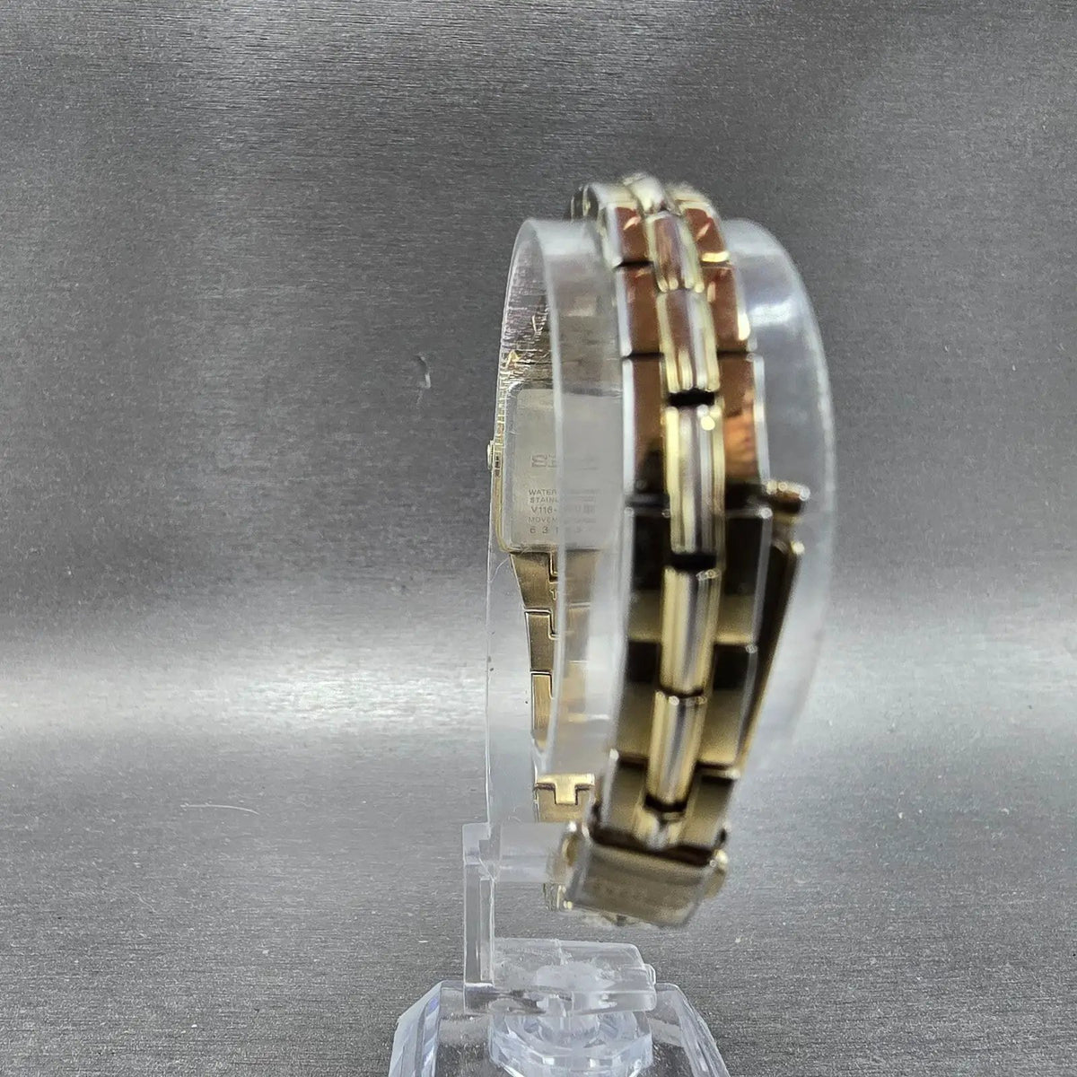 Seiko Solar Tank Watch Women 15mm Gold Dial Gold Tone Rectangle V116-0AH0 WorksL7