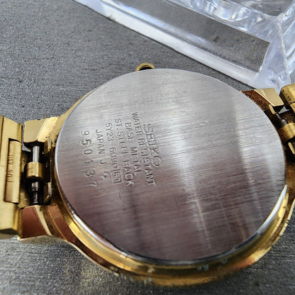 Seiko Watch Men 33mm Gold Dial Gold Tone Daydate Round 5Y236090 New Battery9