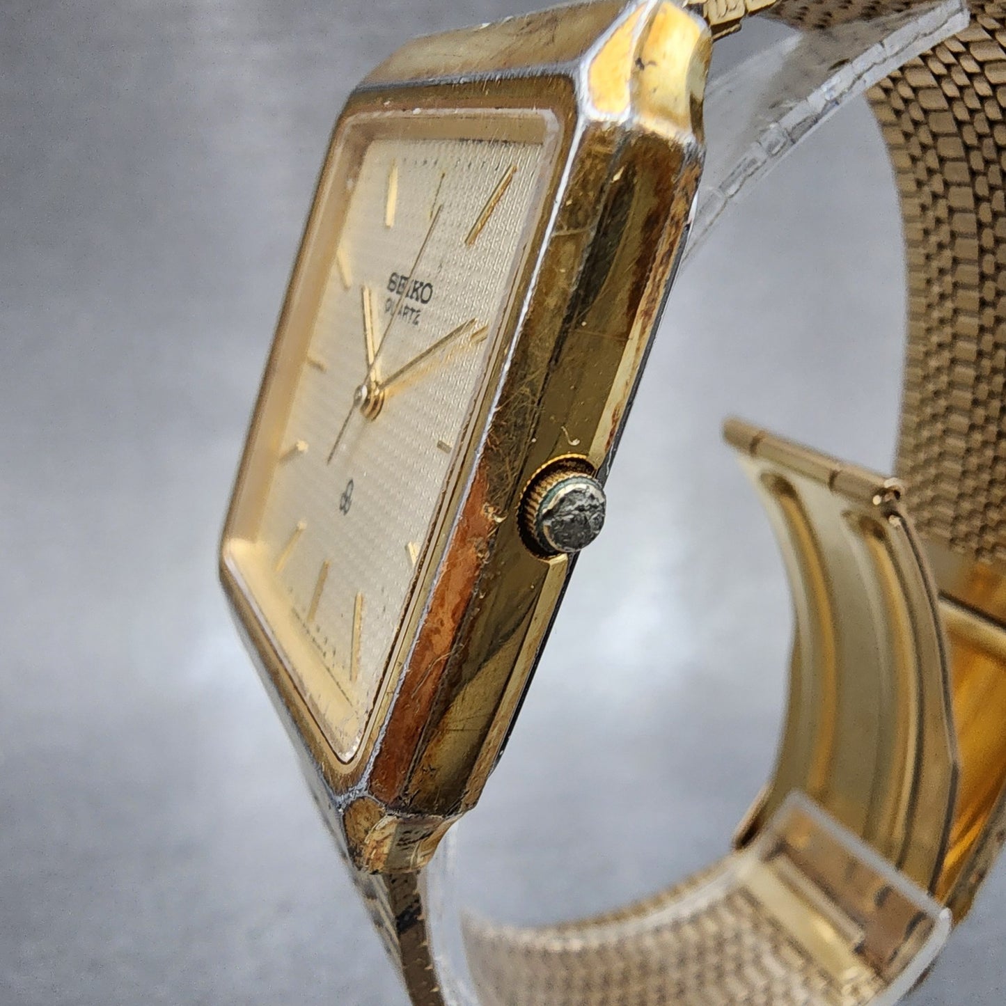Seiko Tank Watch Men 29mm Champagne Dial Gold Tone 60305340 New Battery2