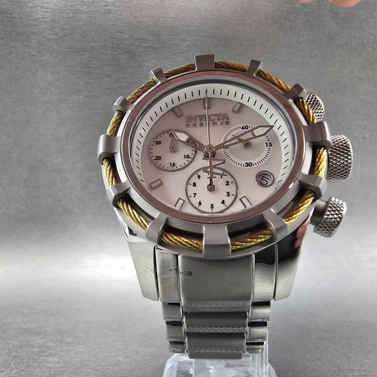 Invicta Reserve Bolt Chrono Watch Women 40mm MOP Dial Steel Date 90009 New Batt6