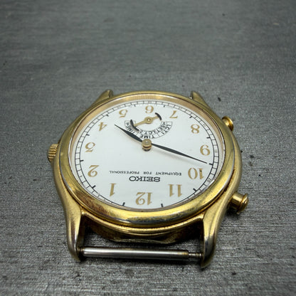Seiko Equipment For Protentional Watch Men 35mm White Dial Gold Tone PARTS VTG5