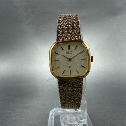 Seiko Watch Women 21mm Champagne Dial Gold Tone Rectangle 1400-5900 New Battery5