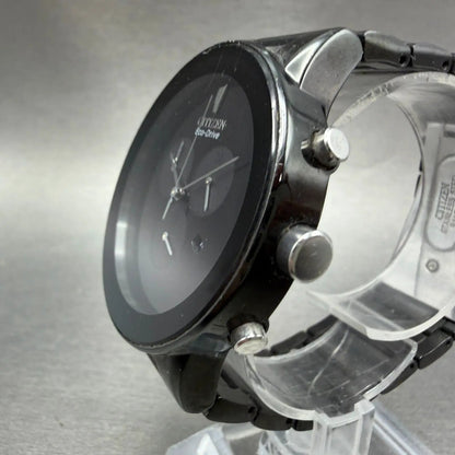 Citizen Axiom Eco-Drive Chronograph Watch Men 43mm Black Dial Black Tone Runs2