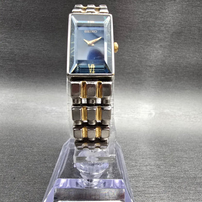 Seiko Tank Watch Women 14mm Blue Dial Silver Tone Rectangle V220-5A00 New Batt5