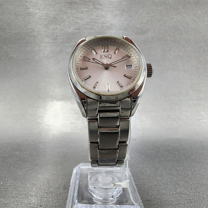 ESQ Watch Women 27mm Silver Dial Stainless Steel Date Round New Batt7