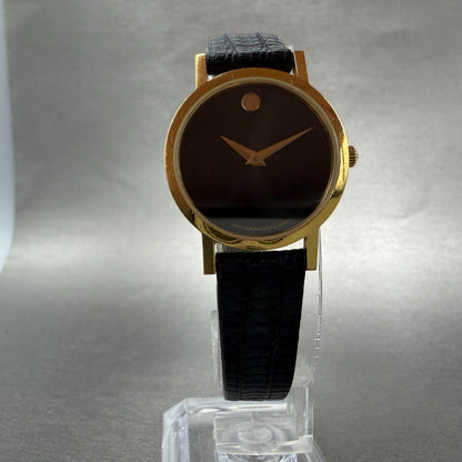 Movado Museum Watch Women 25mm Black Dial Gold Tone Round 87.A1.832.1 New Batt5