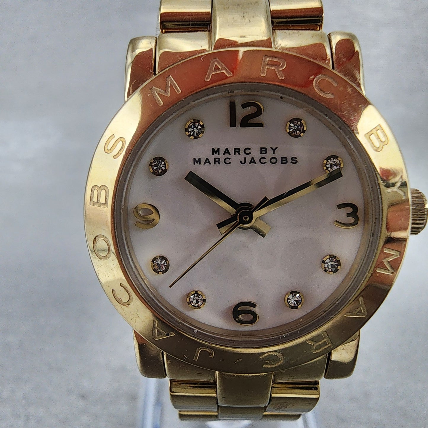 Marc By Marc Jacobs Mini Amy Watch Women 26mm White Dial Gold Tone New Battery1