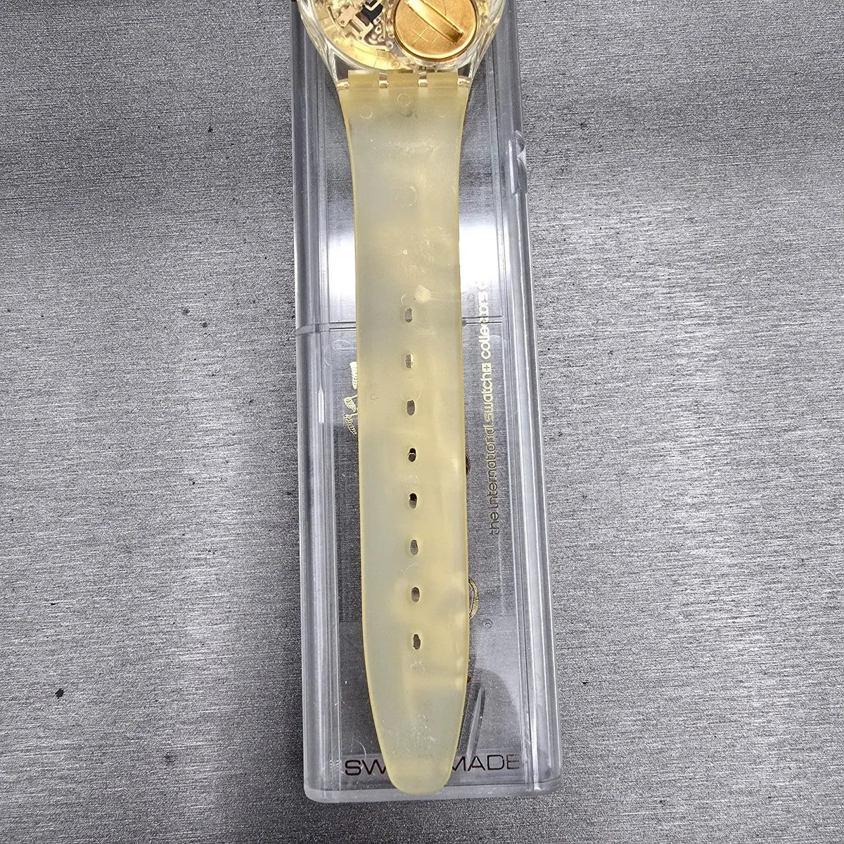 Swatch Golden Jelly Watch Men 34mm Skeleton Dial Clear Case GZ115 New Batt NOS10