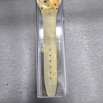 Swatch Golden Jelly Watch Men 34mm Skeleton Dial Clear Case GZ115 New Batt NOS10