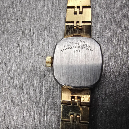 Bulova Watch Women 16mm Black Dial Gold Tone Oval 6971 New Battery Vintage10