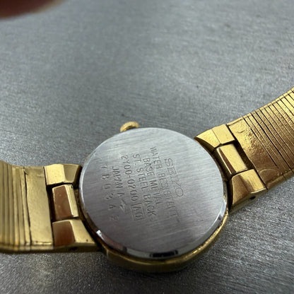 Seiko Watch Women 22mm Champagne Dial Gold Tone Round 2Y00-0200 New Battery9