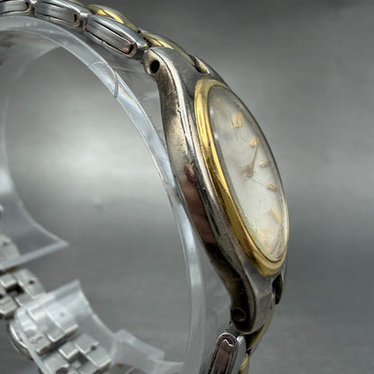 Seiko Watch Women 20mm White Dial Two Tone Oval 1n00-6F80 New Battery Vintage 4F3