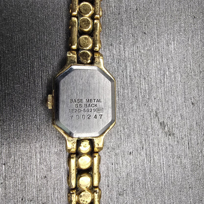 Seiko Watch Women 14mm Gold Dial Gold Tone Octagon 1E20-5629 Vintage New Battery10