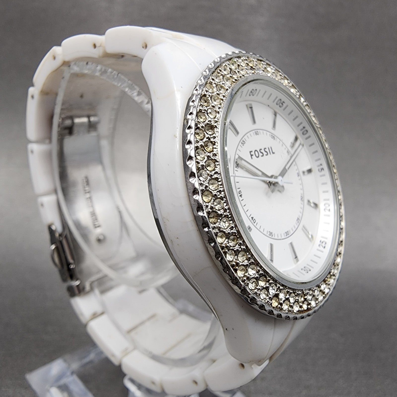 Fossil Stella Watch Women 38mm White Dial White Tone Round ES2444 New Battery3
