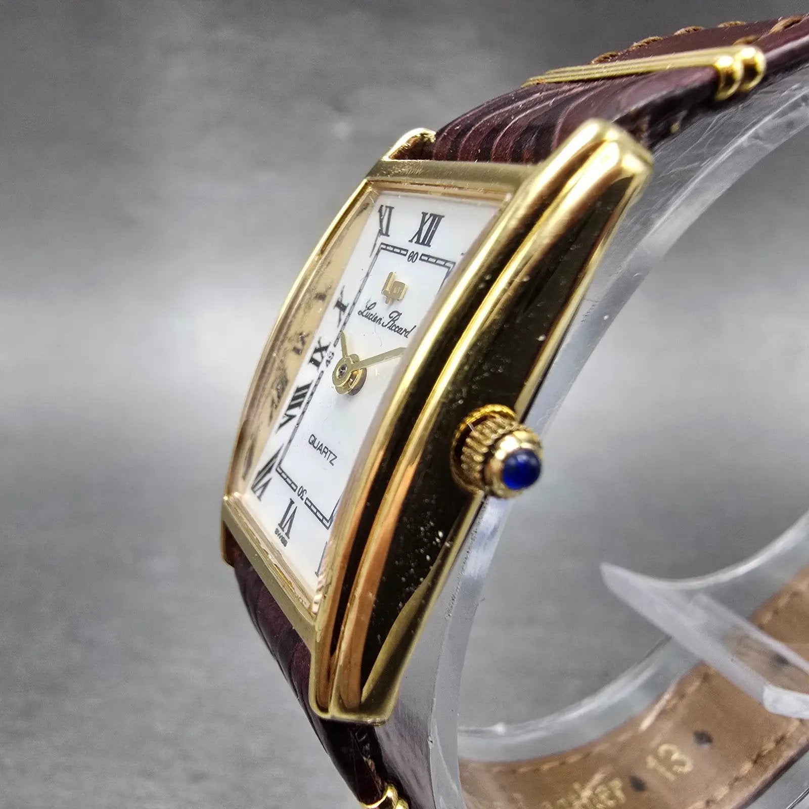 Lucien Piccard Tank Watch Women 18mm White Dial Gold Tone Rectangle New Battery2
