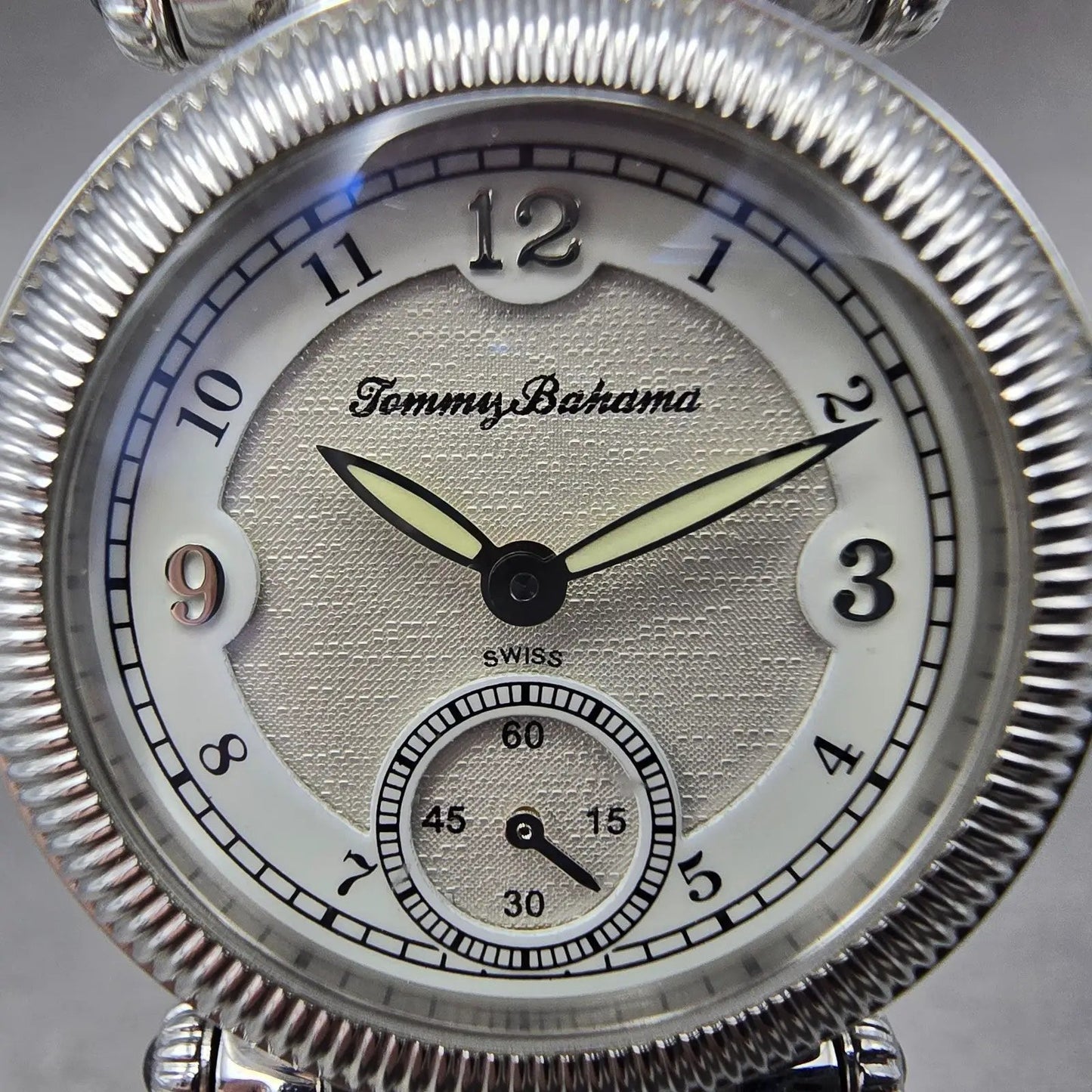 Tommy Bahama Watch Women 29mm White Dial  Steel Leather Round TB2079 New Battery1
