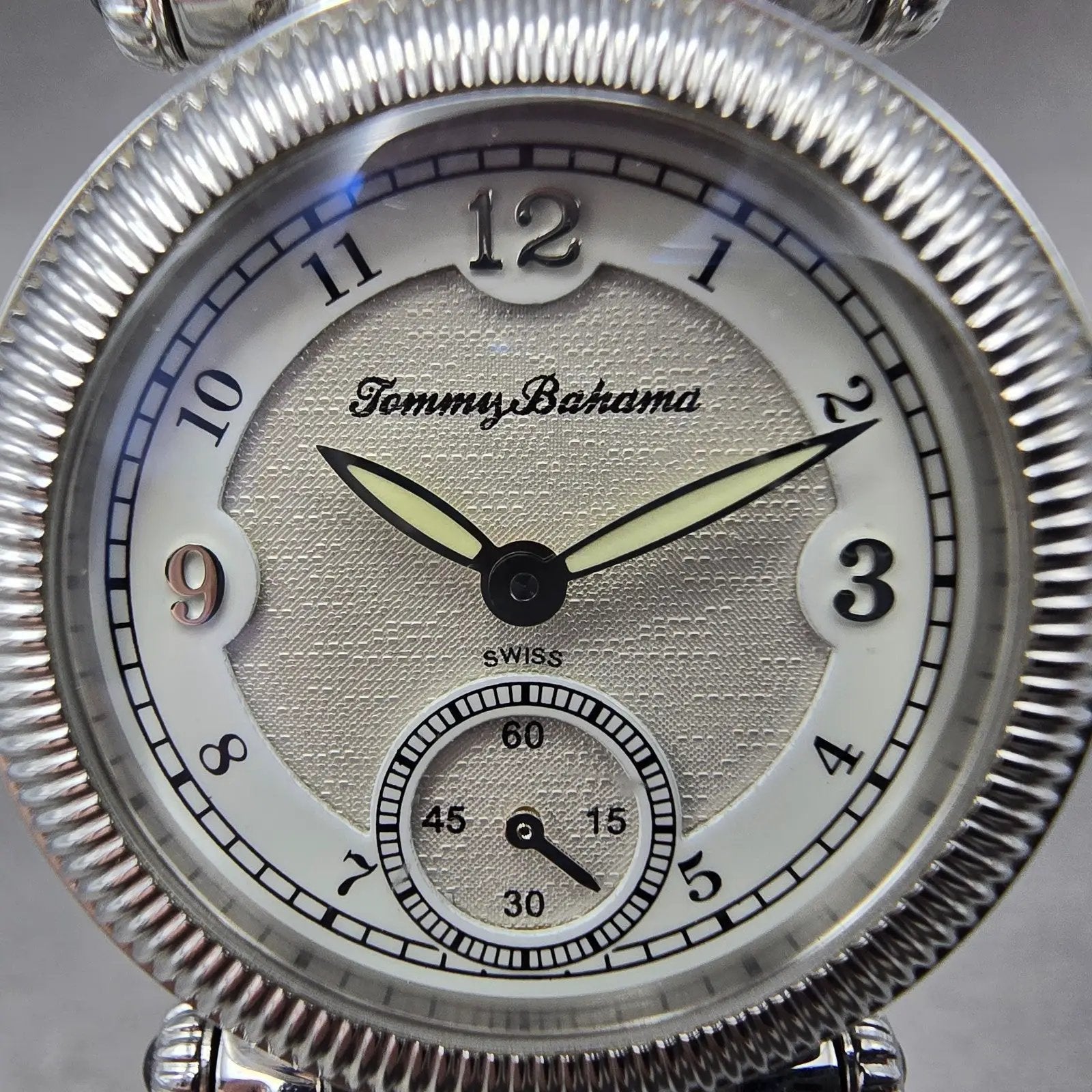 Tommy Bahama Watch Women 29mm White Dial  Steel Leather Round TB2079 New Battery1