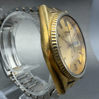 Seiko SQ Presdisent Watch Men 36mm Gold Dial Gold Tone Daydate 7123-8050 PARTS4