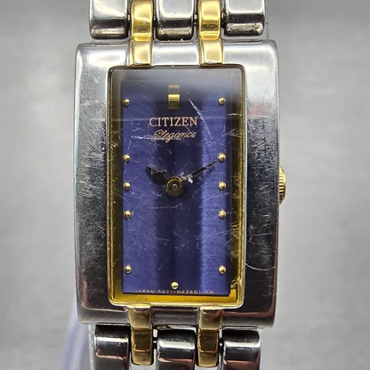Citizen Elegance Tank Watch Women 15mm Blue Dial Two Tone 5421-H24148 New Batt1