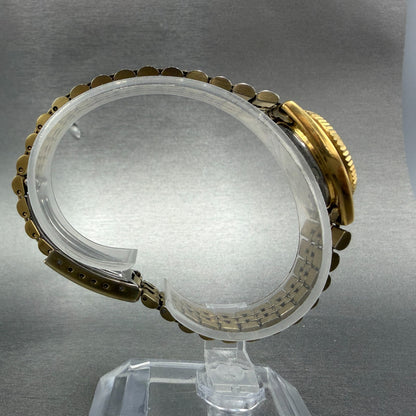Seiko Watch Women 25mm Gold Dial Gold Tone Daydate Round 7N83-0041 New Battery S8
