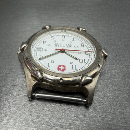 Wenger SAK Watch Men 35mm White Dial Steel Date Round Leather Band New BatteryBH4