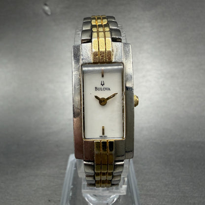 Bulova Watch Women 15mm MOP Dial Two Tone Rectangle 98L001 New Battery0