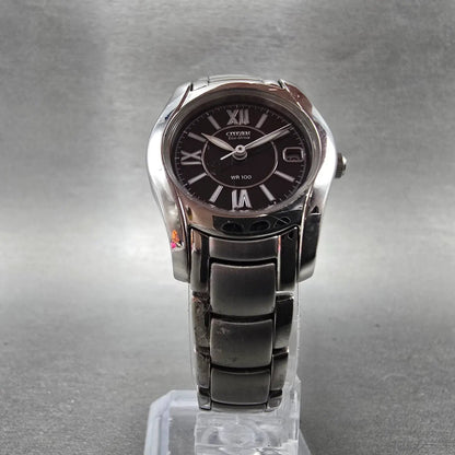 Citizen Watch Women 25mm Black Dial Silver Tone Date Round E011-S015502 Runs5